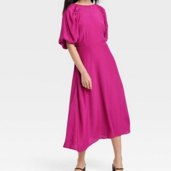 target A New Day‎ solid Fuschia/ Magenta Midi Dress size XS tie back cottage - Picture 1 of 8